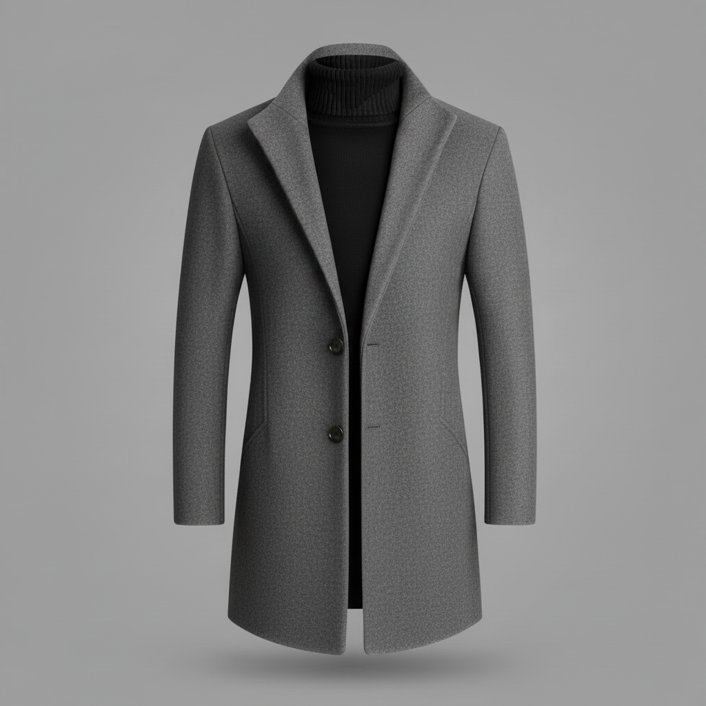 Men's Long Overcoat | Elegant Notched Lapel Design