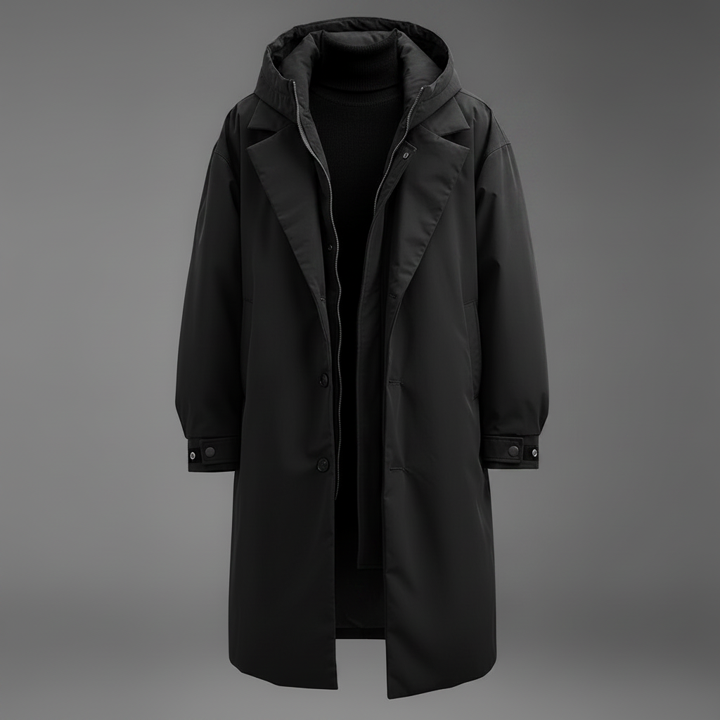 Men's Puffer Trench Coat | Waterproof Long Hooded Jacket
