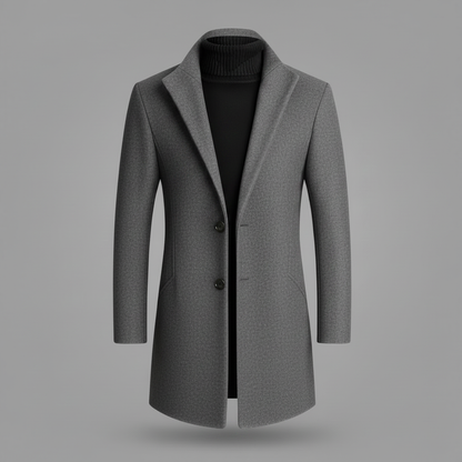 Men's Long Overcoat | Elegant Notched Lapel Design