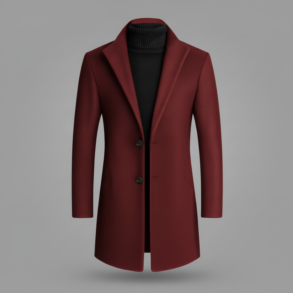 Men's Long Overcoat | Elegant Notched Lapel Design