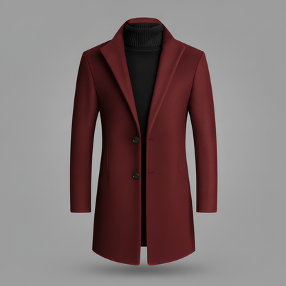 Men's Long Overcoat | Elegant Notched Lapel Design