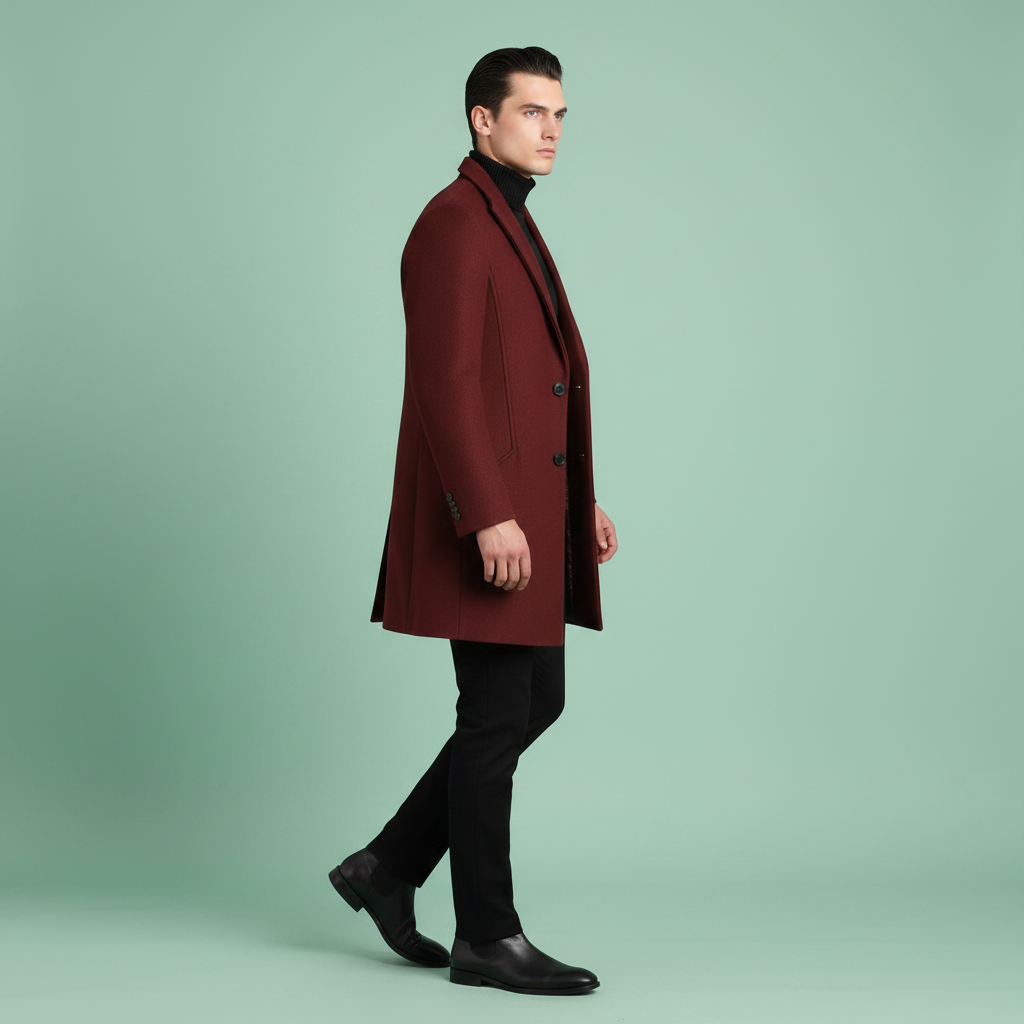 Men's Long Overcoat | Elegant Notched Lapel Design