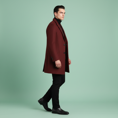 Men's Long Overcoat | Elegant Notched Lapel Design