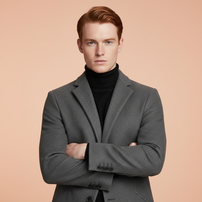 Men's Long Overcoat | Elegant Notched Lapel Design