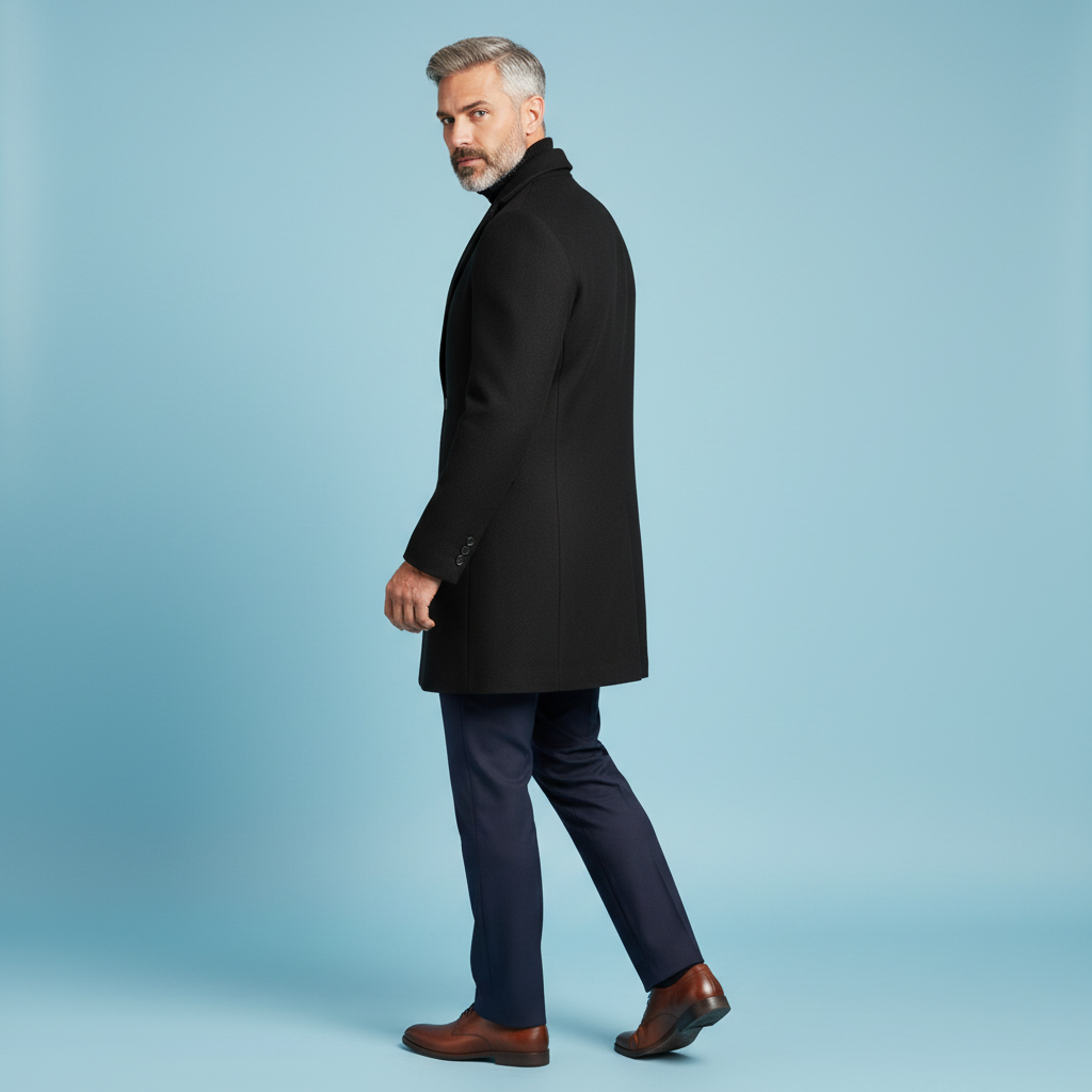 Men's Long Overcoat | Elegant Notched Lapel Design