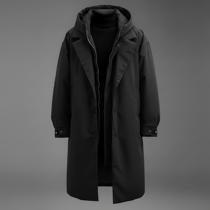 Men's Puffer Trench Coat | Waterproof Long Hooded Jacket