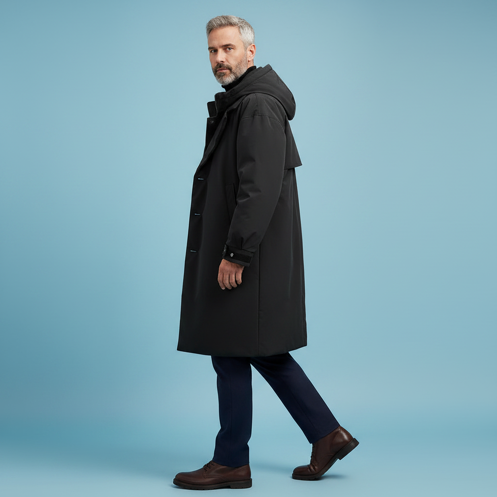 Men's Puffer Trench Coat | Waterproof Long Hooded Jacket