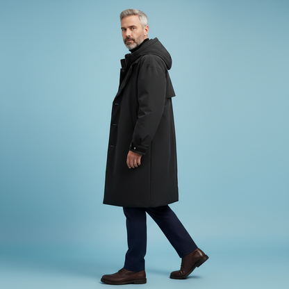Men's Puffer Trench Coat | Waterproof Long Hooded Jacket