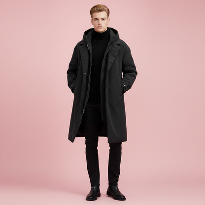 Men's Puffer Trench Coat | Waterproof Long Hooded Jacket