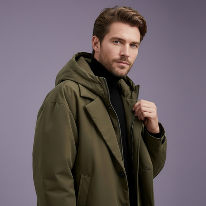 Men's Puffer Trench Coat | Waterproof Long Hooded Jacket