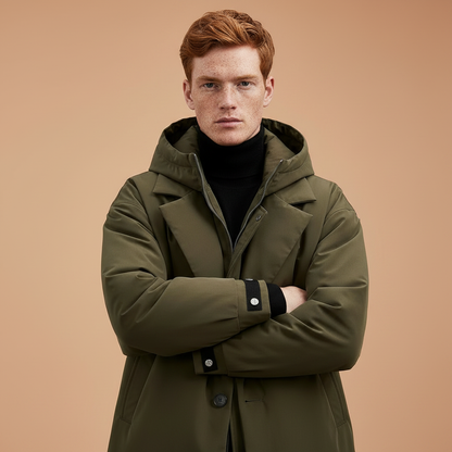 Men's Puffer Trench Coat | Waterproof Long Hooded Jacket