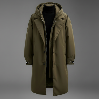 Men's Puffer Trench Coat | Waterproof Long Hooded Jacket